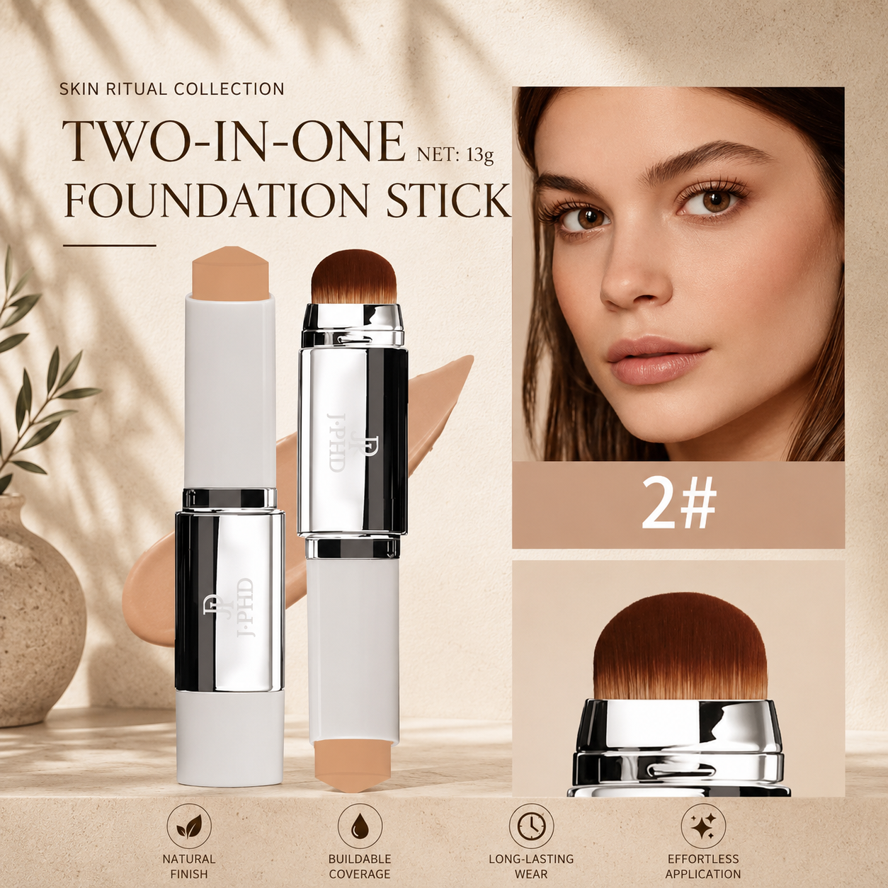 2-in-1 Foundation Stick with Built-In Brush