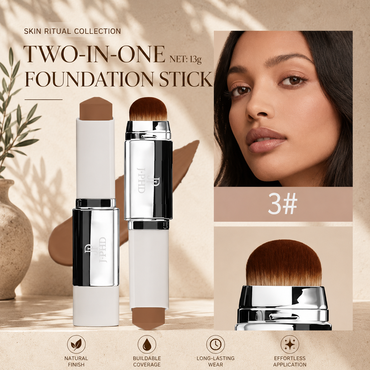 2-in-1 Foundation Stick with Built-In Brush